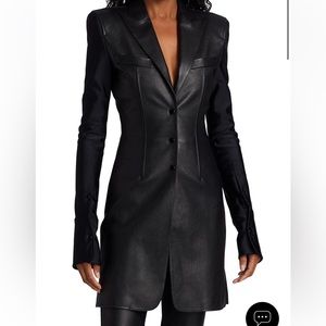 ALEXANDER WANG PEAK LAPEL LONG BLAZER WITH LEATHER COMBO